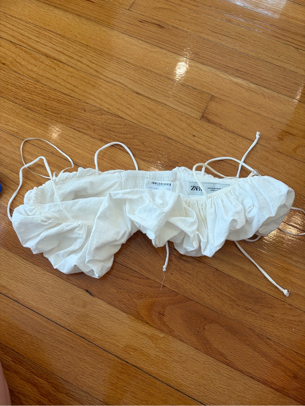 Zara White Ruffle Crop Top with Tie Straps